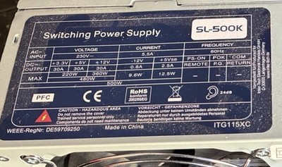 Komplettes PC-Netzteil 500 WattSwitching Power Supply SL-500K