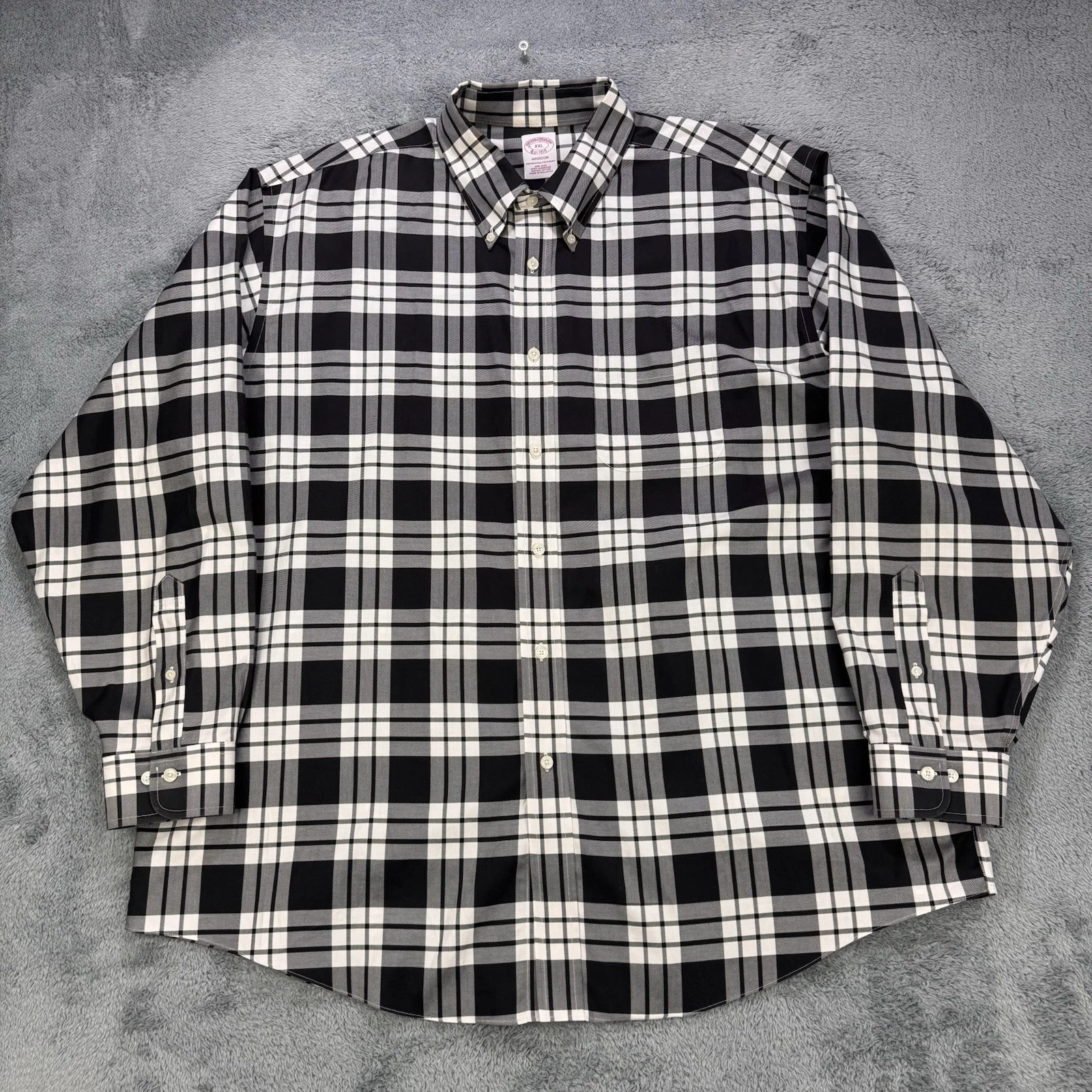 Brooks Brothers Madison Shirt 2XL Black Gingham Plaid Button Down Pocket L/S