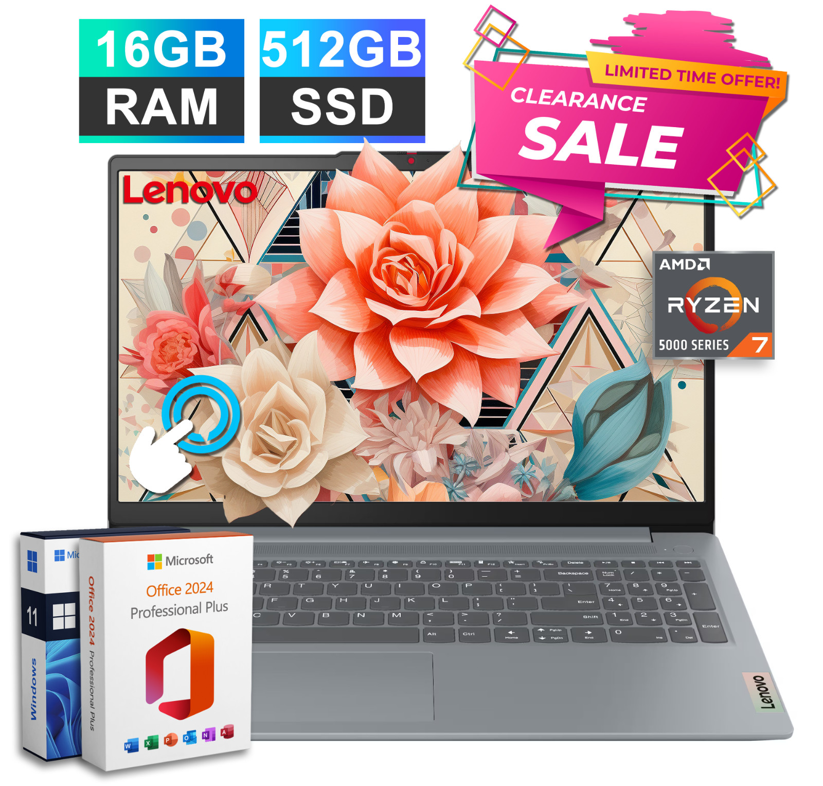 2026 Lenovo Slim 3 Business Laptop 15.6" Office Ryzen 7 16GB RAM 512GB SSD Touch
