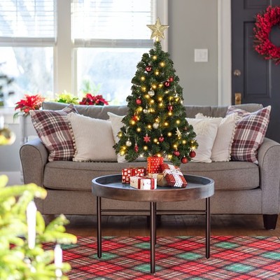 Christmas Tree 3FT 150 Branches PVC Material Top Stars Linen Base with Light