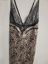 Victoria Secret Leopard Slip Dress Womens L Large Lingerie Lace Y2K Satin Feel