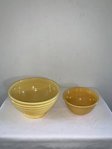 Vintage Pair of Bauer Yellow Pottery Mixing Bowls 10 1/2” & 7 1/2” Inch