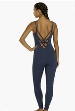 EVERY DAY YOGA Radiant Solid Strappy Back Long Leotard Size Small