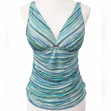 Jantzen Blue Green Tankini Swim Top sz 14 Beach Pool Vacation Summer Beach