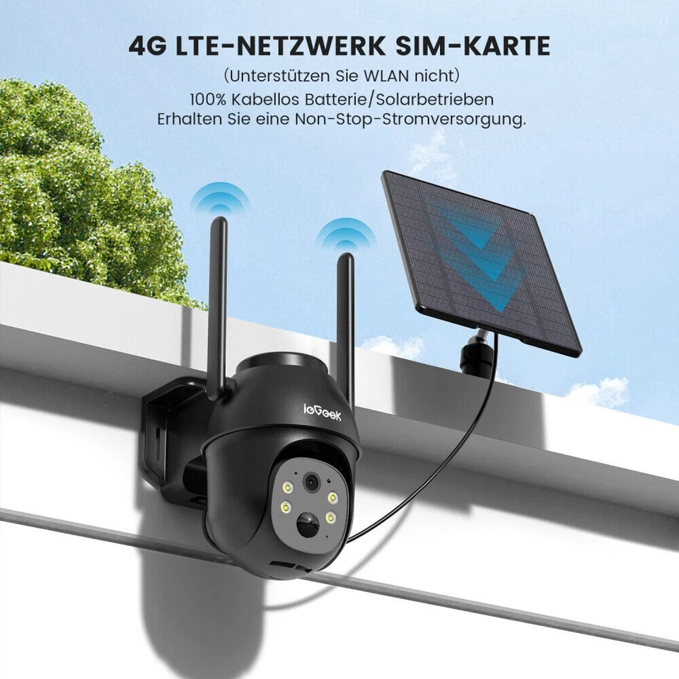 4G LTE Überwachungskamera Aussen Solar mit SIM Karte 3MP PTZ Kabellos Nachtsicht - Bild 3 von 4