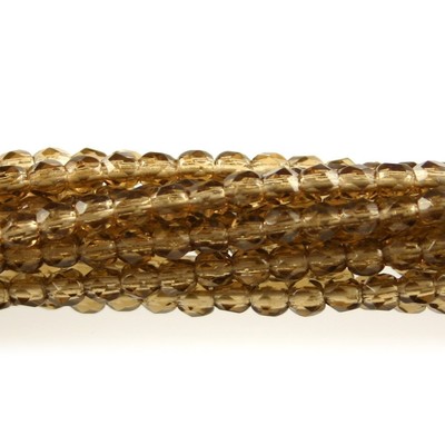 Smoke Topaz Transparent - 50 4mm Round Faceted Czech Glass Fire Polish Beads
