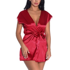 Women Lingerie Robe Satin Lace Trim Sexy Kimono Robes Sleepwear Nightgown