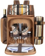 Hap Tim Picnic Basket Backpack for 2 Person with 2 Insulated 2 Person, Brown