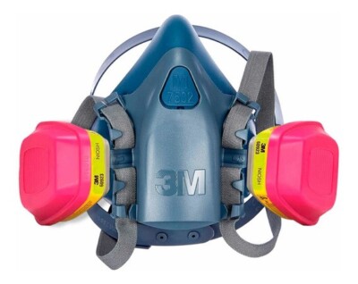 3M MED HALF FACE PPE RESPIRATOR MASK & 2- 60923 ORGANIC VAPOR ACID GAS CARTRIDGE