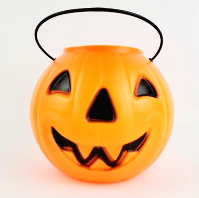 Vtg General Foam Plastics Orange Halloween Pumpkin Blow Mold Candy Bucket USA