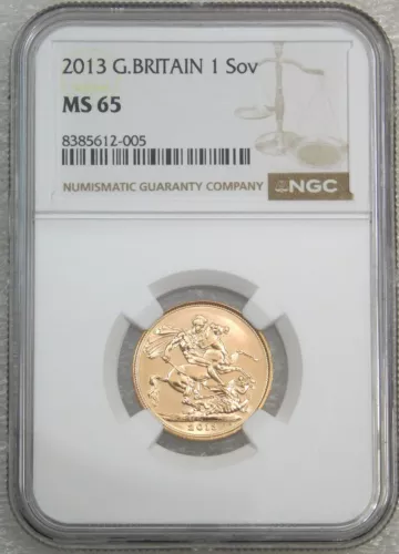 2013 Great Britain Gold Full Sovereign NGC MS 65 Great Luster Just Graded #U69