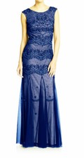 Adrianna Papell Embellished Mesh Gown Petite Sz 12P Royal Blue