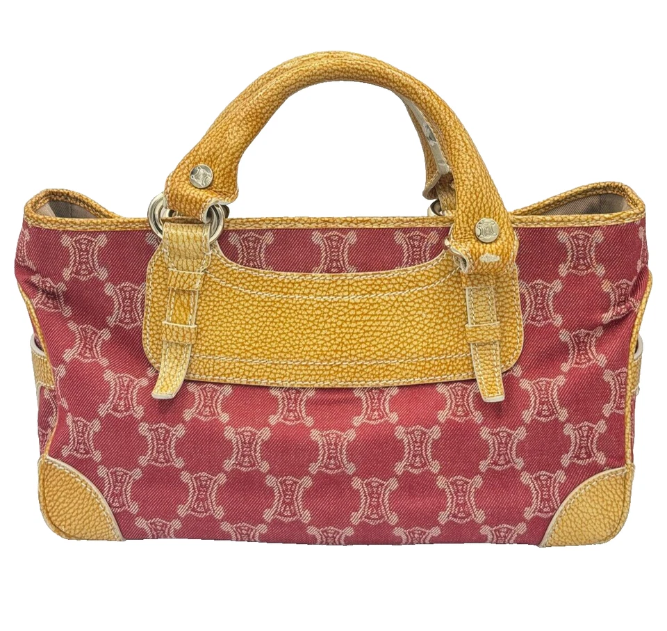 CELINE Paris Macadam Boogie Bag Handbag Red Denim Leather Authentic "Excellent" - Image 3 of 4