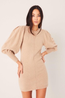 BA&SH Nancy Puff Sleeve Knit Marron Sweater Dress - Size Medium