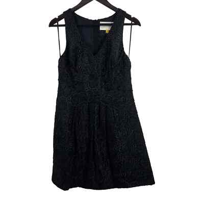 leifsdottir black dress Leifsdottir Anthropologie Black Textured Front Zip Fit & Flare Dress Size 4P