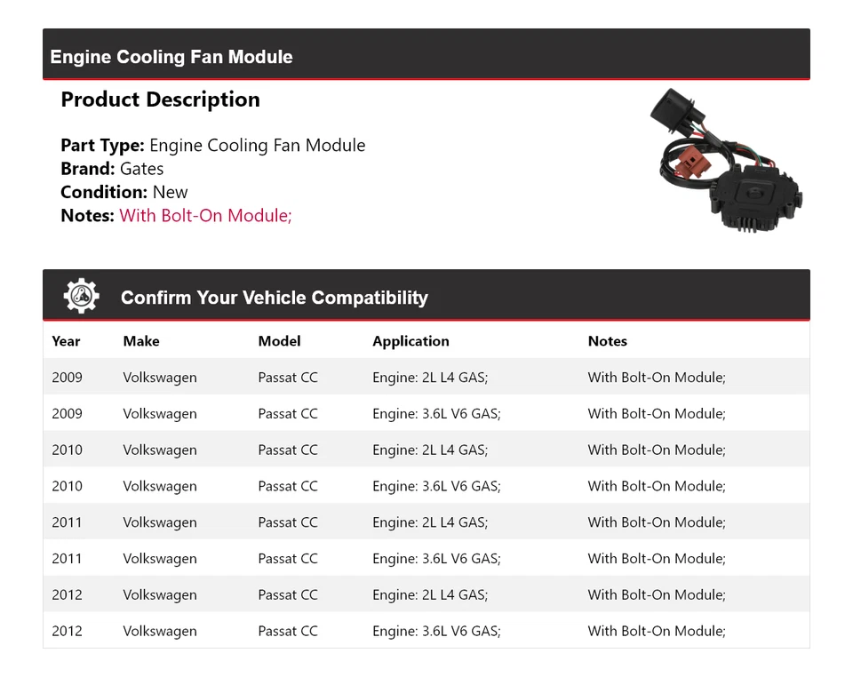 Módulo ventilador refrigeración motor Volkswagen Passat CC 2009-2012 puertas 2010 2011 Foto 2 de 4