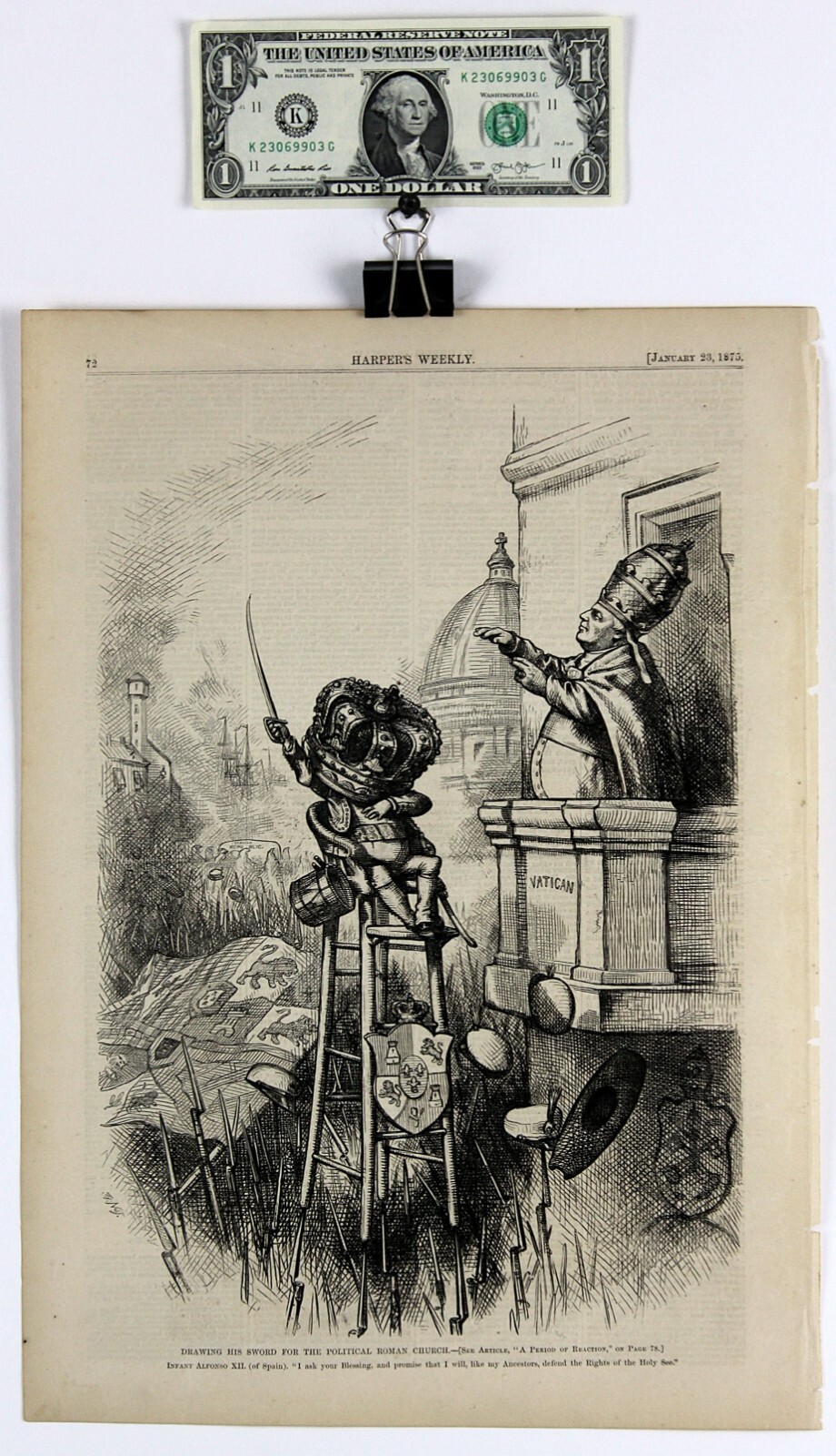 Authentic 1875 Wood Engraving New York Tribune by Thomas Nast RARE!