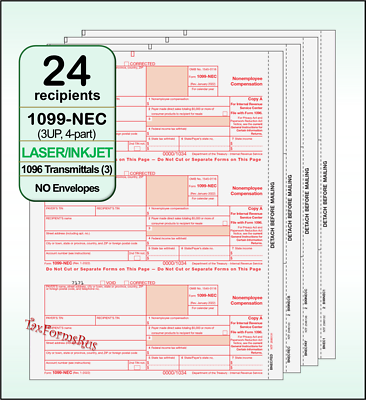 2014 IRS Tax Form 1099-MISC Carbonless Set - For 4 Recipients, Includes 1096 Transmittal