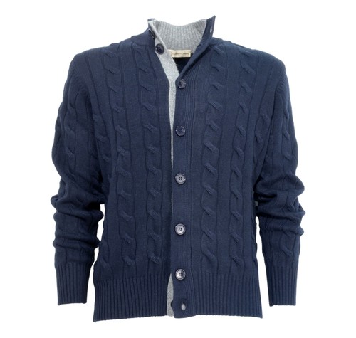 CASHMERE COMPANY Cardigan Trecce 1210 Blu in Cashmere e Lana Made in Italy - Foto 1 di 3