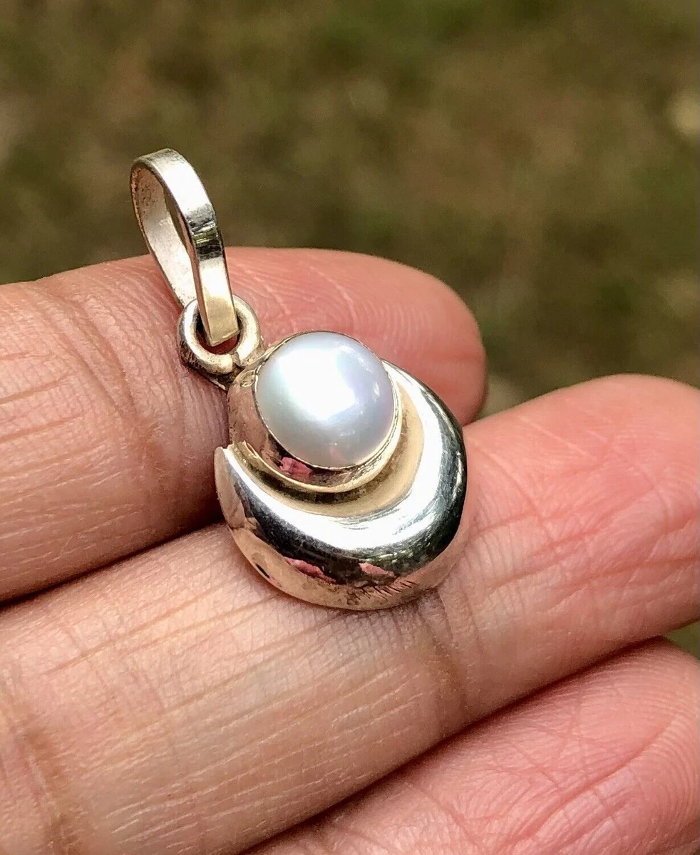 925 Silver Evil Eye Protection Pendant Half Crescent Moon Pearl Jewelry Medium
