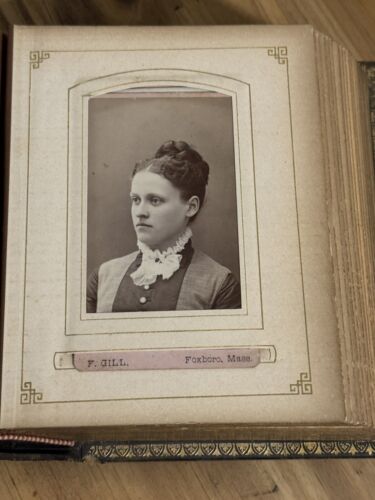 Album fotografico vittoriano 42 ritratti - pelle goffrata floreale - carte armadio - Foto 16 di 24