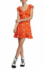Free People (J20-54*) Like a Lady Cotton Printed Mini Dress Orange Sz M $108