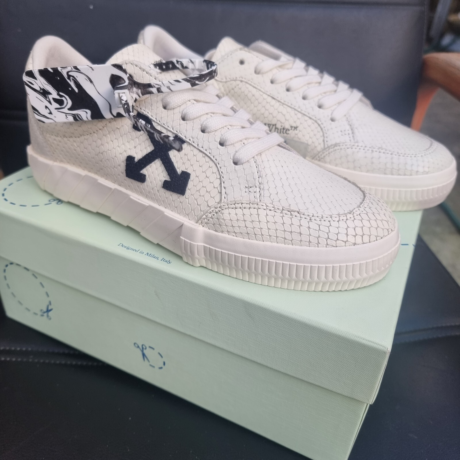 Off White Low Vulcanized Snakeskin Embossed Leather - UK6/EU40 #ListingsInLights image 9
