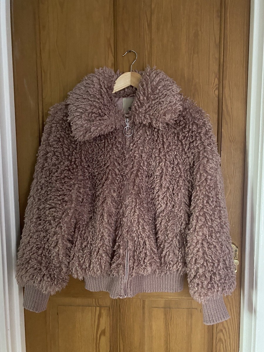 Pull And bear Pink Teddy Faux Fur Jacket O-Ring Size M Medium