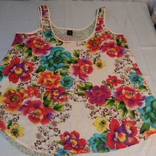 Pure Energy Top Womens 2 Sleeveless Layered Floral Sheer Round Neck Hi Low