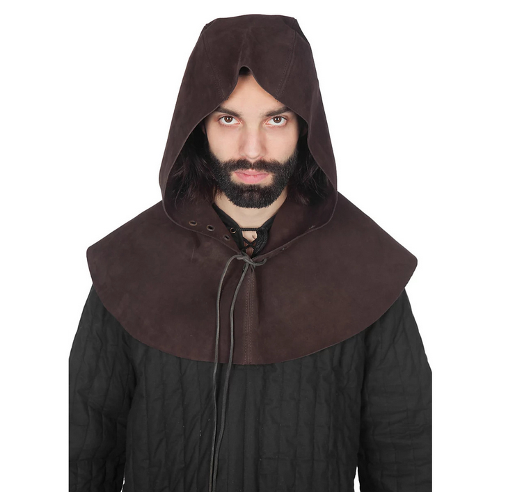 Unisex Hooded Cloak Faux Leather Cape Vintage Medieval Costumes Cosplay