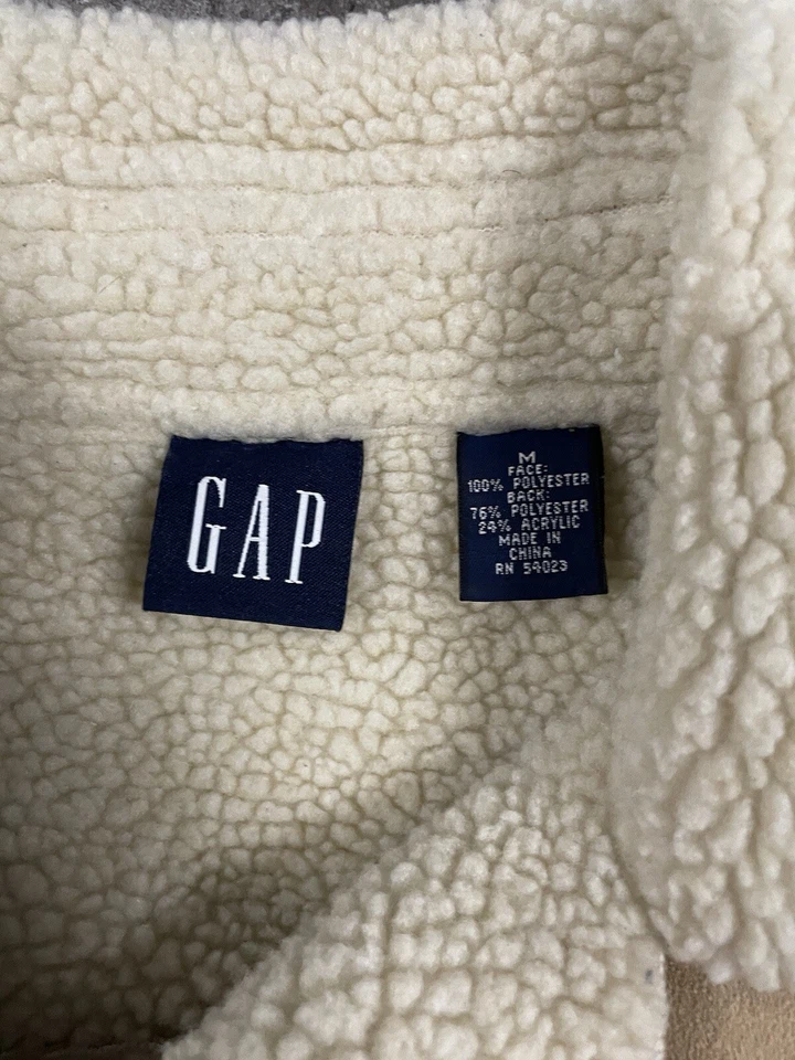 Chaqueta forrada Sherpa de cuero vintage Y2K Gap para mujer M marrón gamuza trinchera Foto 2 de 4