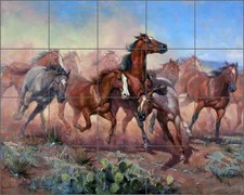 Ceramic Tile Mural Backsplash Sorenson Western Horse Herd Southwest Art RW-JS021