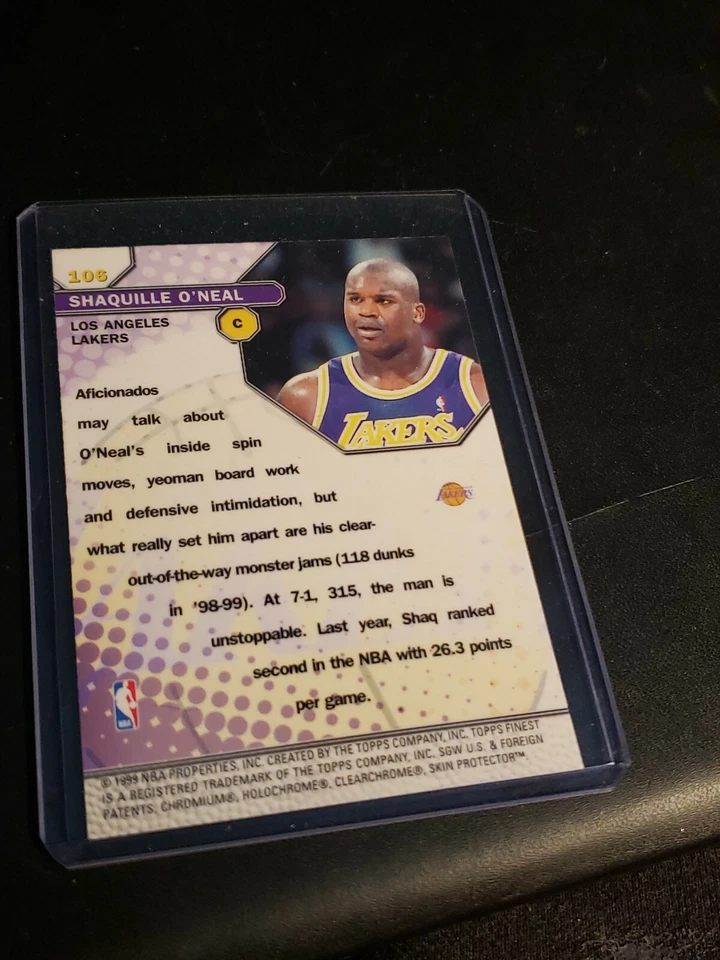 1999-00 Topps Finest Shaquille O’Neal Gems Insert Card #106 Lakers - Image 3 of 3