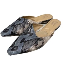 Franco Sarto Womens Shoes Size 8 Blue Tan Mules with Snakeskin Print Shoes Flats