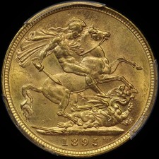 1895 Melbourne Veiled Head Sovereign Choice Unc (PCGS MS63)