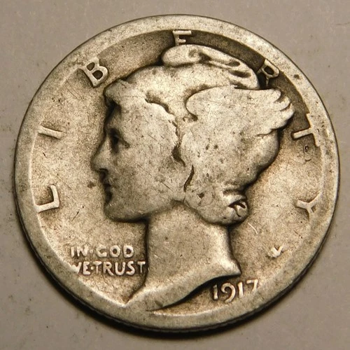 1917 S Mercury Dime 90% Silver G - VG   "Actual Coin Pictured - Not Cleaned"