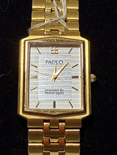 Paolo Gucci Rectangle Quartz Wristwatch Gold Tone Bracelet Silver Dial