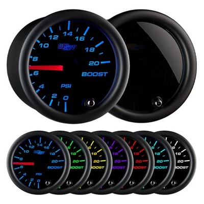 GlowShift 20 PSI Diesel Boost Gauge Kit w/ Hose & Fittings, Tinted 7 Color 