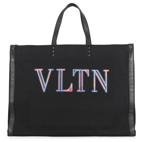 Valentino Garavani Tote Bag VLTN Logo Canvas Leather VALENTINO Black Assurance