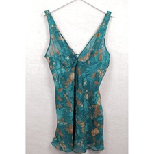 ANGELIQUE Vtg 90s Floral Burnout Sheer Chemise Nightgown Babydoll Fairy Teal L