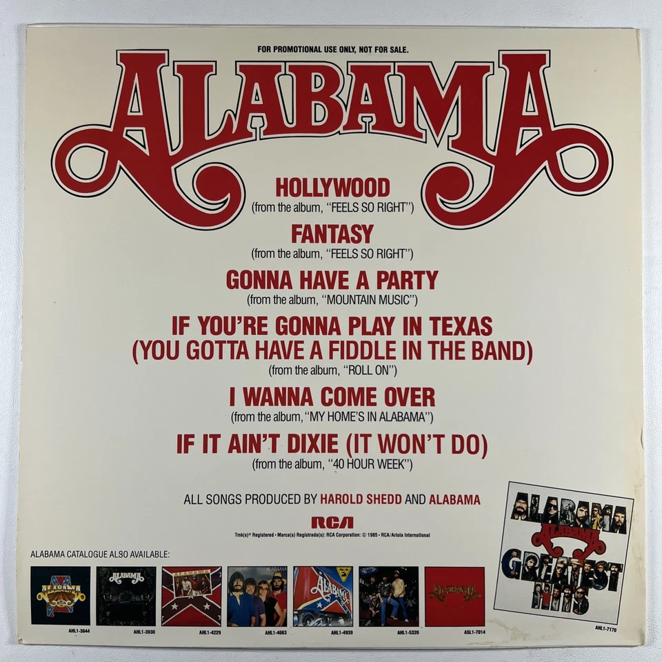Alabama “Chevy Super Tour '86” LP/RCA (NM) 1985 Promo Rare - Image 2 of 4