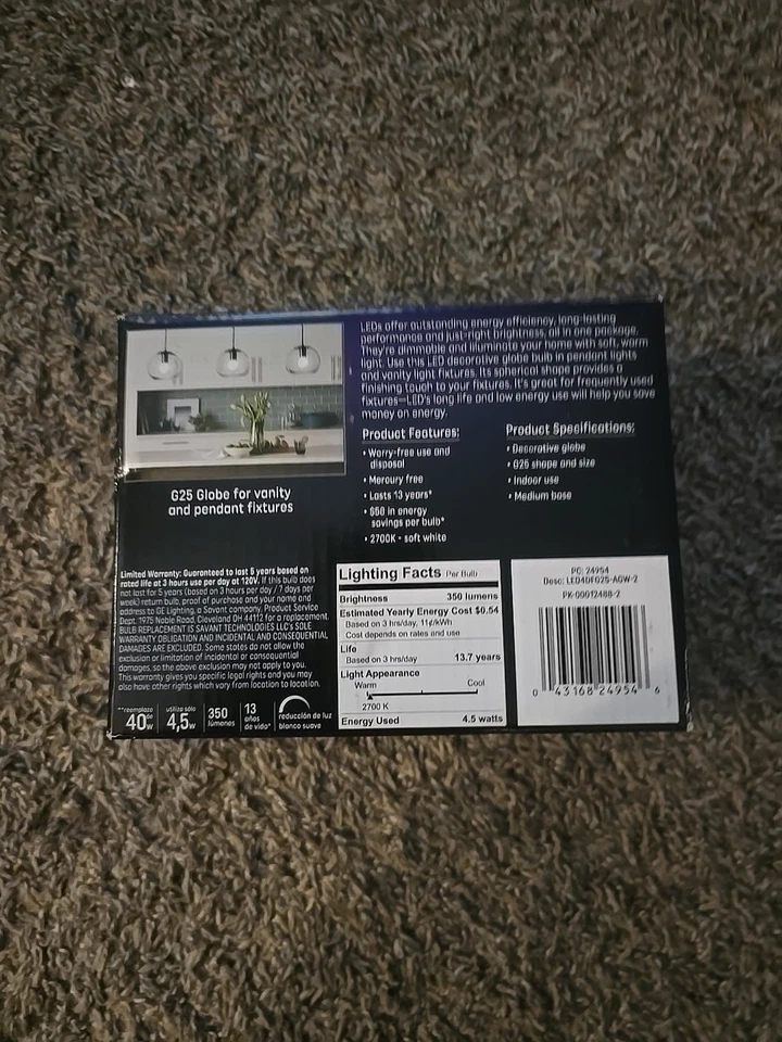 GE LED Decorative Light Bulbs, Soft White, Frosted, 350 Lumens, 4.5-Watts, 2-Pk. - Image 3 of 3