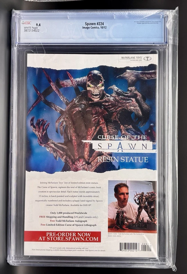 SPAWN #224 CGC 9,4 PÁGINAS BLANCAS CABALLERO OSCURO IMAGEN HOMENAJE 2012 Foto 2 de 2