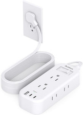 Extension Cord 15 Ft - Power Strip Surge Protector, Flat Plug with 6 AC Outle...