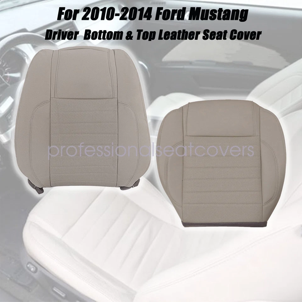 Cubierta de asiento de cuero gris claro para Ford Mustang 2010-2014 inferior y superior del conductor Foto 3 de 4