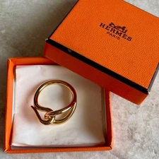 HERMES Jumbo Gold Plating Scarf Ring with Box Used Genuine For Women Vintage