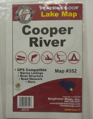 Kingfisher 352 Waterproof Contour Map Cooper River SC Detailed Depth