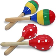 4 Pcs Wooden Maracas Set, 2 Colors Red and Fancy Colors Maracas Hand Percus