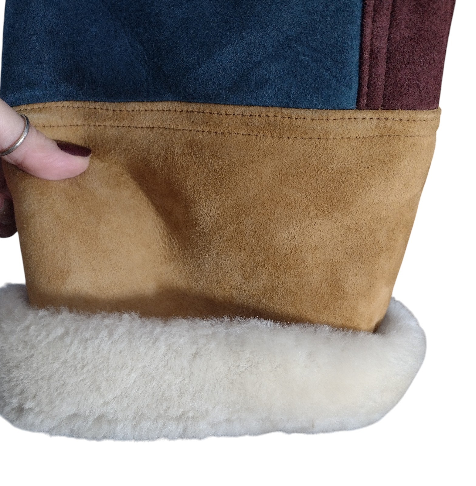 Rosa Mori Suede Shearling Patchwork Coat Boho Wes… - image 4