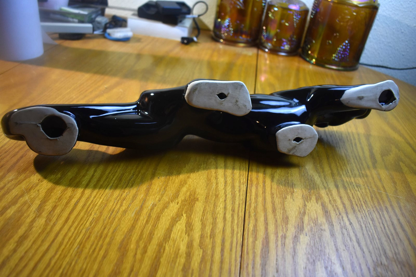 Vintage MCM EMERALD RHINESTONE EYES Black Ceramic Panther Figurine 20.5" thumbnail 7